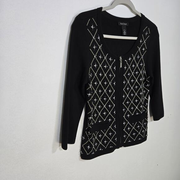 White House Black Market Full Zip Knit Black Beaded Cardigan. Size Small - Picture 3 of 9